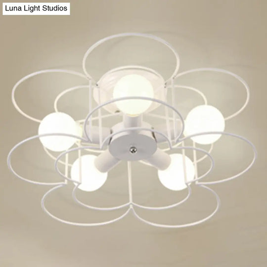Industrial Style Ceiling Light: 5-Bulb Flush Mount Fixture With Iron Frame Lampshade - Dining Room