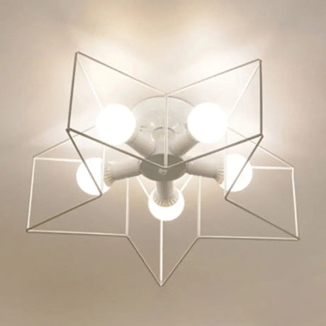 Industrial Style Ceiling Light: 5 - Bulb Flush Mount Fixture With Iron Frame Lampshade - Dining