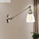 Industrial Style Clear Glass 1-Light Wall Sconce With Arm 8/12 Length - Black/Bronze/Brass Finish