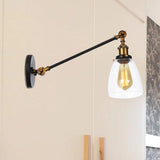 Industrial Style Clear Glass 1-Light Wall Sconce With Arm 8/12 Length - Black/Bronze/Brass Finish