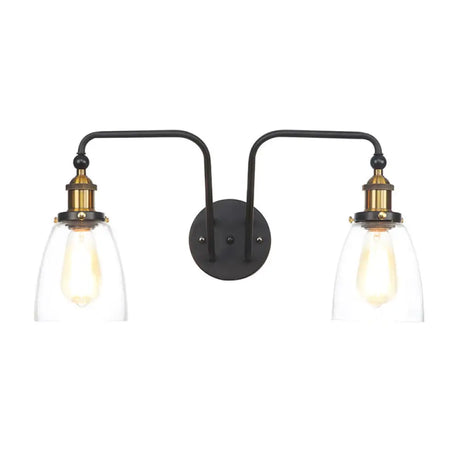 Industrial Style Clear Glass Sconce Lamp - 2 Lights Black Cone/Bowl Design Living Room Wall Lighting