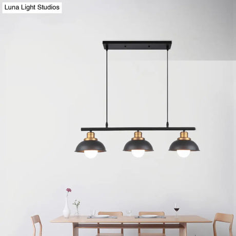 Industrial Style Dome Kitchen Island Light Fixture With 3 Metallic Lights - Black/White