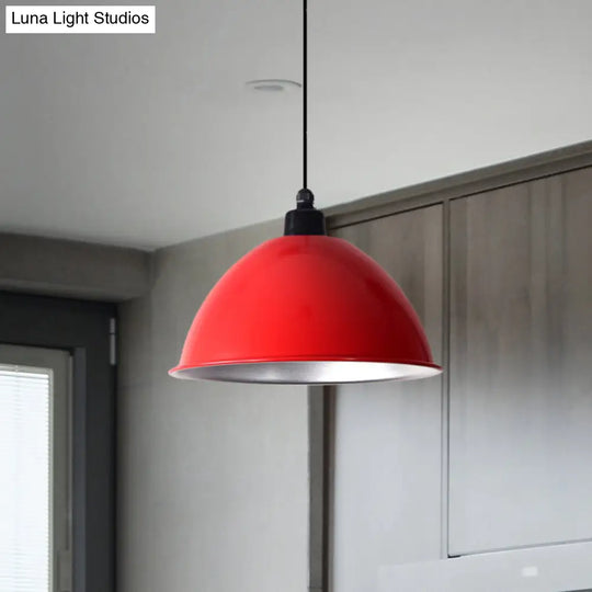 Industrial Style Domed Aluminum Ceiling Fixture - 12.5’/14’ Corded Hanging Lamp In Black/Red