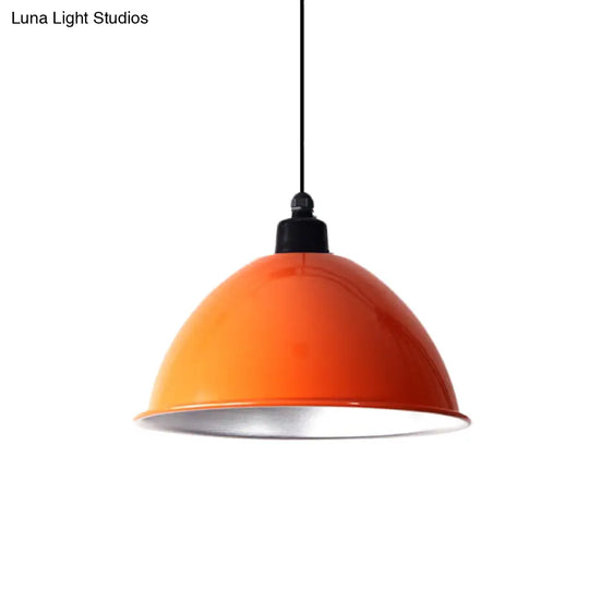 Industrial Style Domed Aluminum Ceiling Fixture - 12.5’/14’ Corded Hanging Lamp In Black/Red
