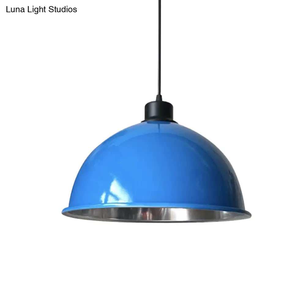 Industrial Style Domed Aluminum Ceiling Fixture - 12.5’/14’ Corded Hanging Lamp In Black/Red