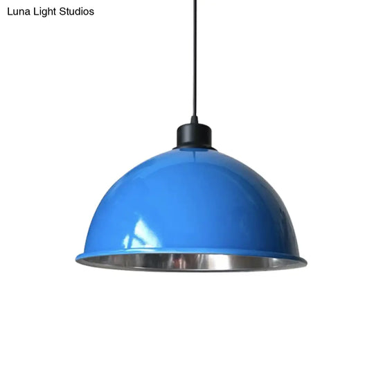 Industrial Style Domed Aluminum Ceiling Fixture - 12.5’/14’ Corded Hanging Lamp In Black/Red