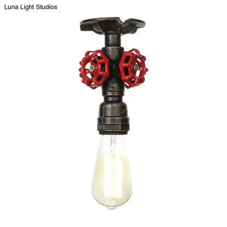Industrial Style Exposed Bulb Semi Flush Mount Ceiling Light In Antique Bronze/Silver/Brass With