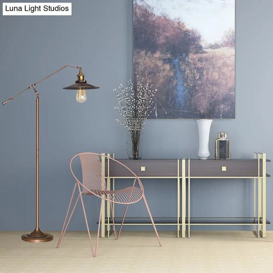 Industrial Style Floor Standing Lamp In Black/Bronze With Flared Metal Shade 10/12 Wide