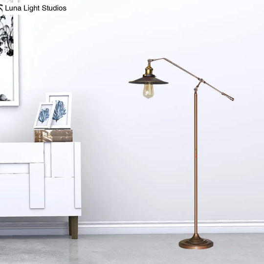 Industrial Style Floor Standing Lamp In Black/Bronze With Flared Metal Shade 10/12 Wide
