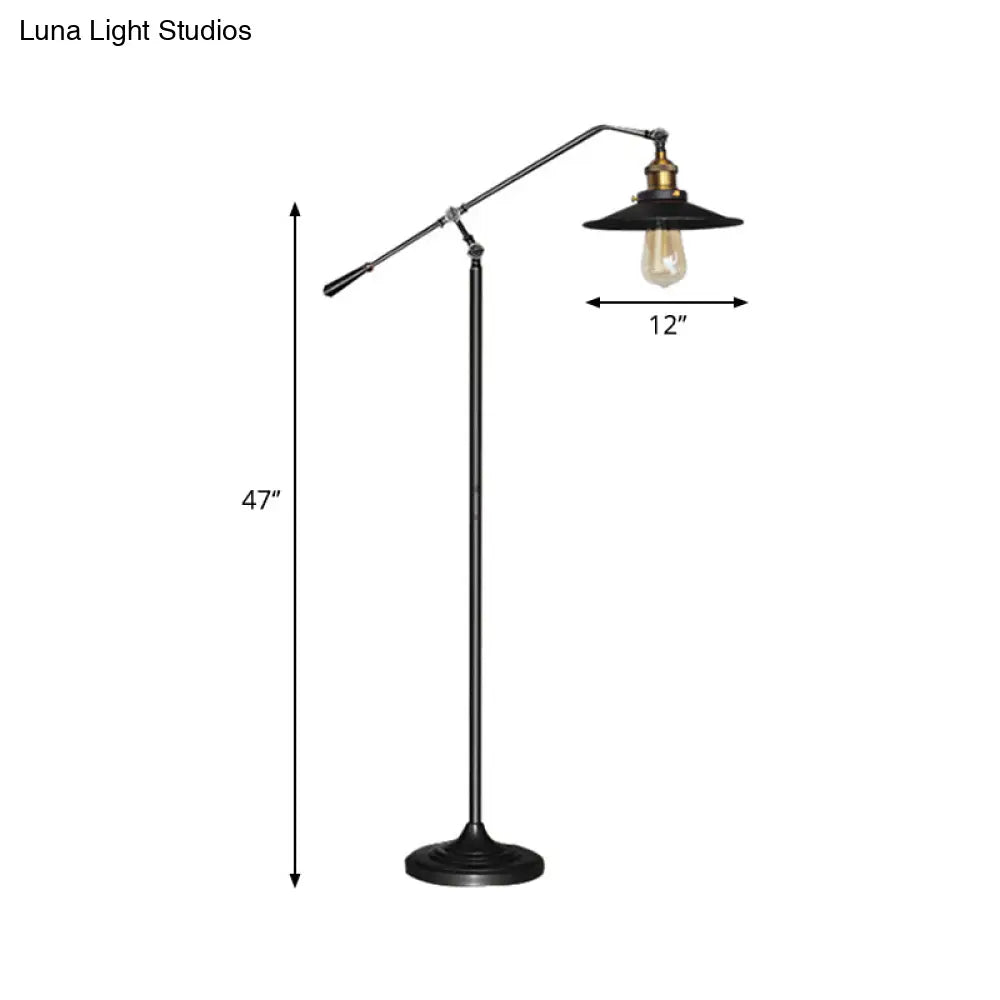 Industrial Style Floor Standing Lamp In Black/Bronze With Flared Metal Shade 10/12 Wide