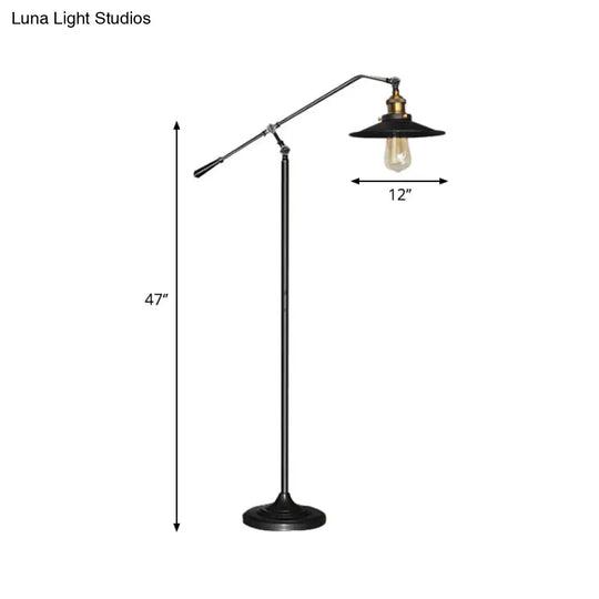 Industrial Style Floor Standing Lamp In Black/Bronze With Flared Metal Shade 10/12 Wide