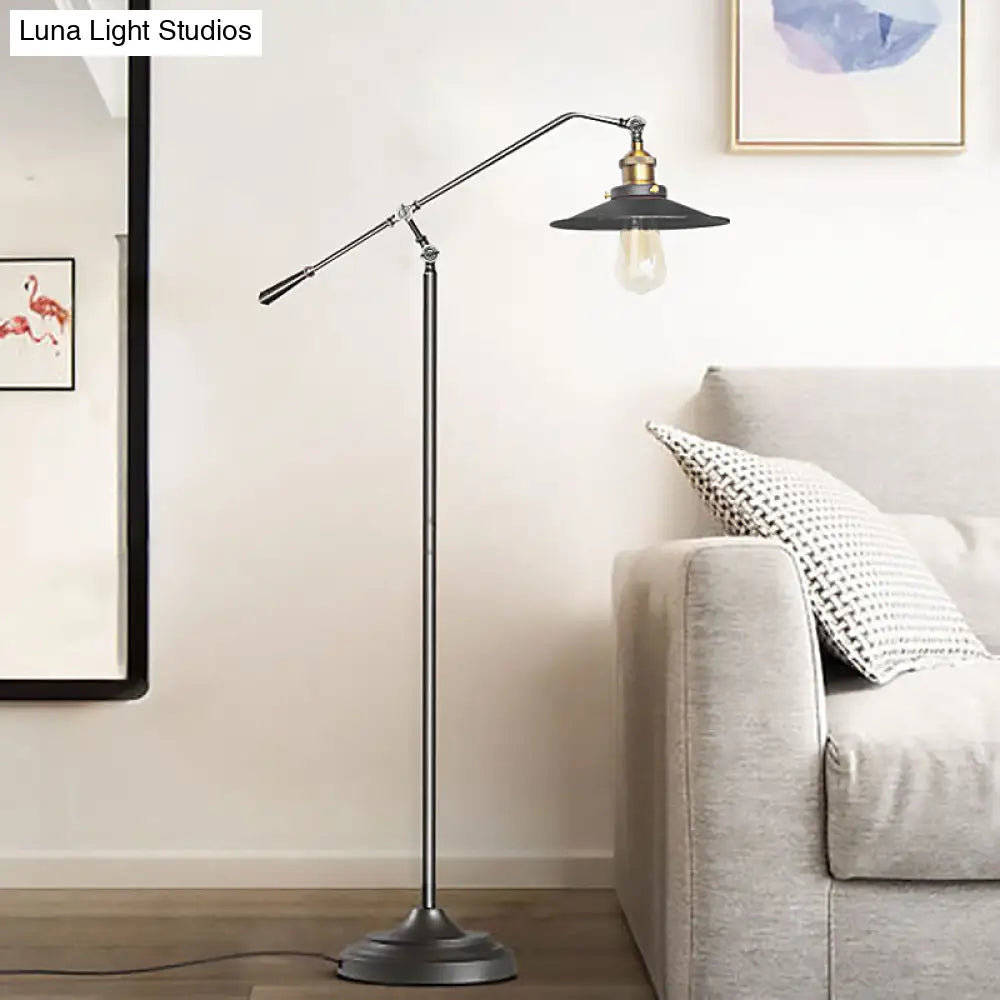 Industrial Style Floor Standing Lamp In Black/Bronze With Flared Metal Shade 10/12 Wide