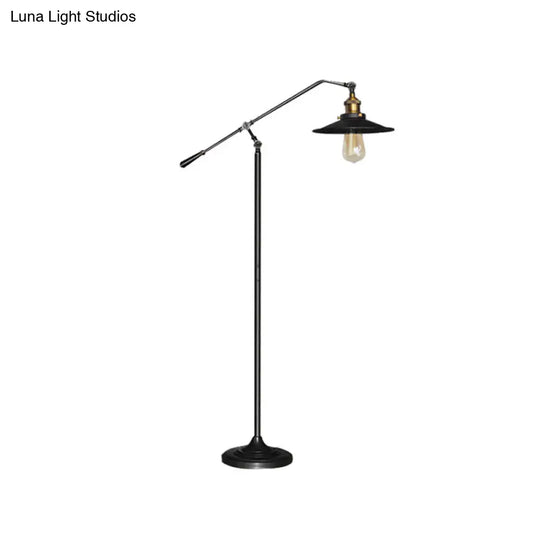 Industrial Style Floor Standing Lamp In Black/Bronze With Flared Metal Shade 10/12 Wide
