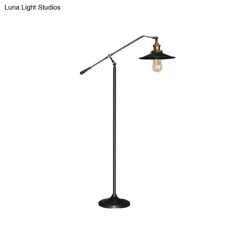 Industrial Style Floor Standing Lamp In Black/Bronze With Flared Metal Shade 10/12 Wide
