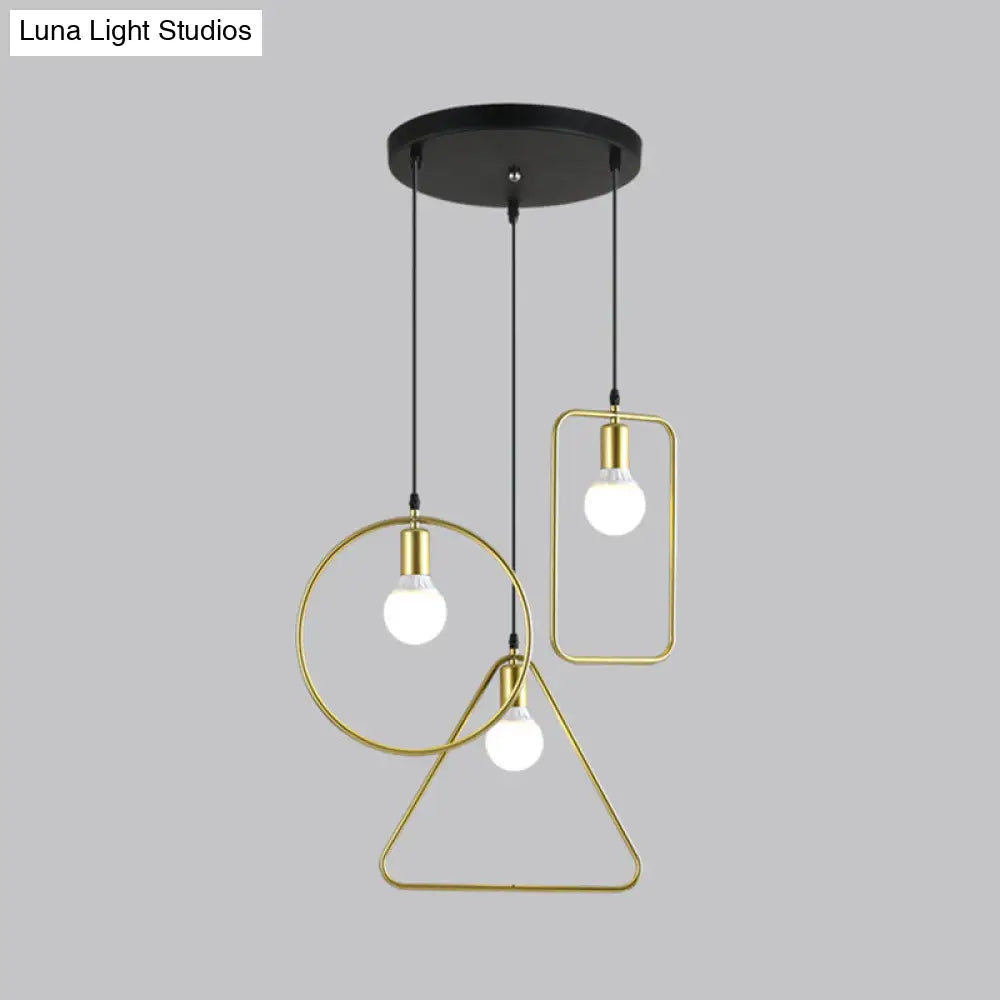 Gold Metal Frame Geometric Hanging Pendant Light | Industrial Style 3 Lights Round/Linear Canopy /