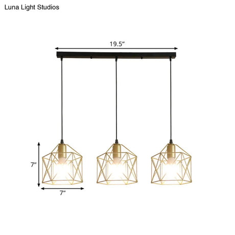 Industrial Style Gold Ceiling Light With Hexagon Cage Shade - Ideal For Restaurants And More!