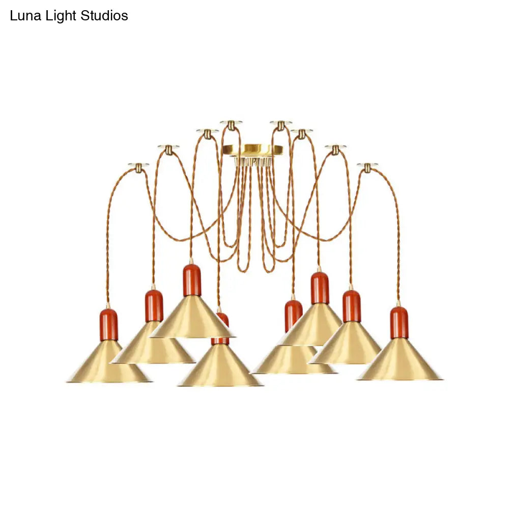 Industrial-Style Gold Finish Cone Pendant Chandelier With Multi-Head Design - Swag Hanging Light