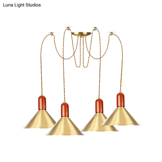 Cone Multi-Pendant Chandelier With Industrial-Style Gold Finish Swag Hanging Light Kit (2/4/3 Heads)