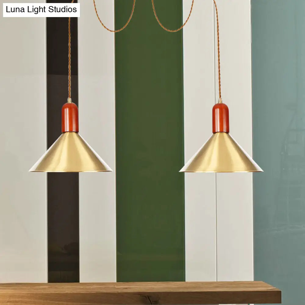 Cone Multi-Pendant Chandelier With Industrial-Style Gold Finish Swag Hanging Light Kit (2/4/3 Heads)