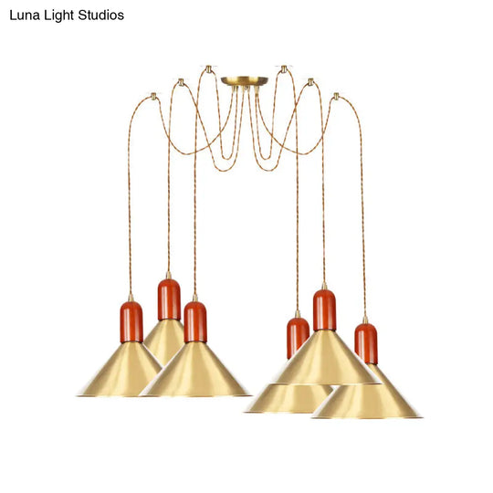 Cone Multi-Pendant Chandelier With Industrial-Style Gold Finish Swag Hanging Light Kit (2/4/3 Heads)