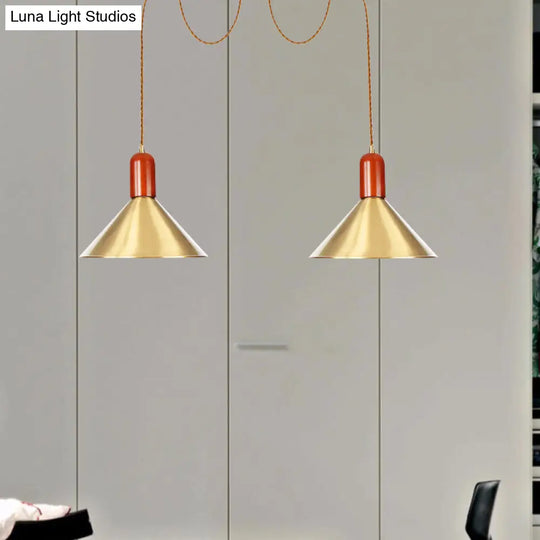 Cone Multi-Pendant Chandelier With Industrial-Style Gold Finish Swag Hanging Light Kit (2/4/3 Heads)