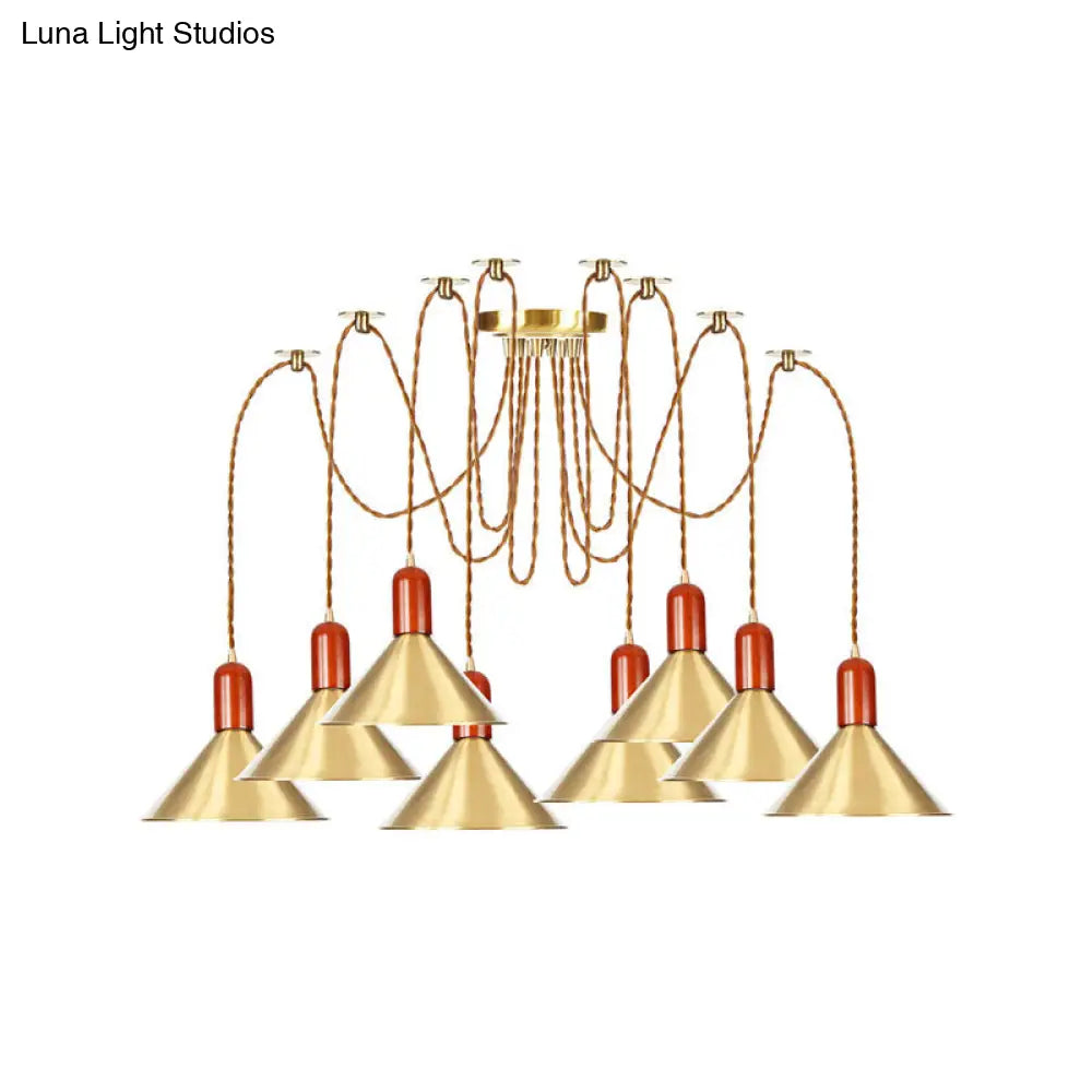 Cone Multi-Pendant Chandelier With Industrial-Style Gold Finish Swag Hanging Light Kit (2/4/3 Heads)