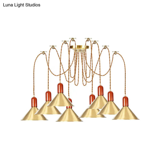 Cone Multi-Pendant Chandelier With Industrial-Style Gold Finish Swag Hanging Light Kit (2/4/3 Heads)