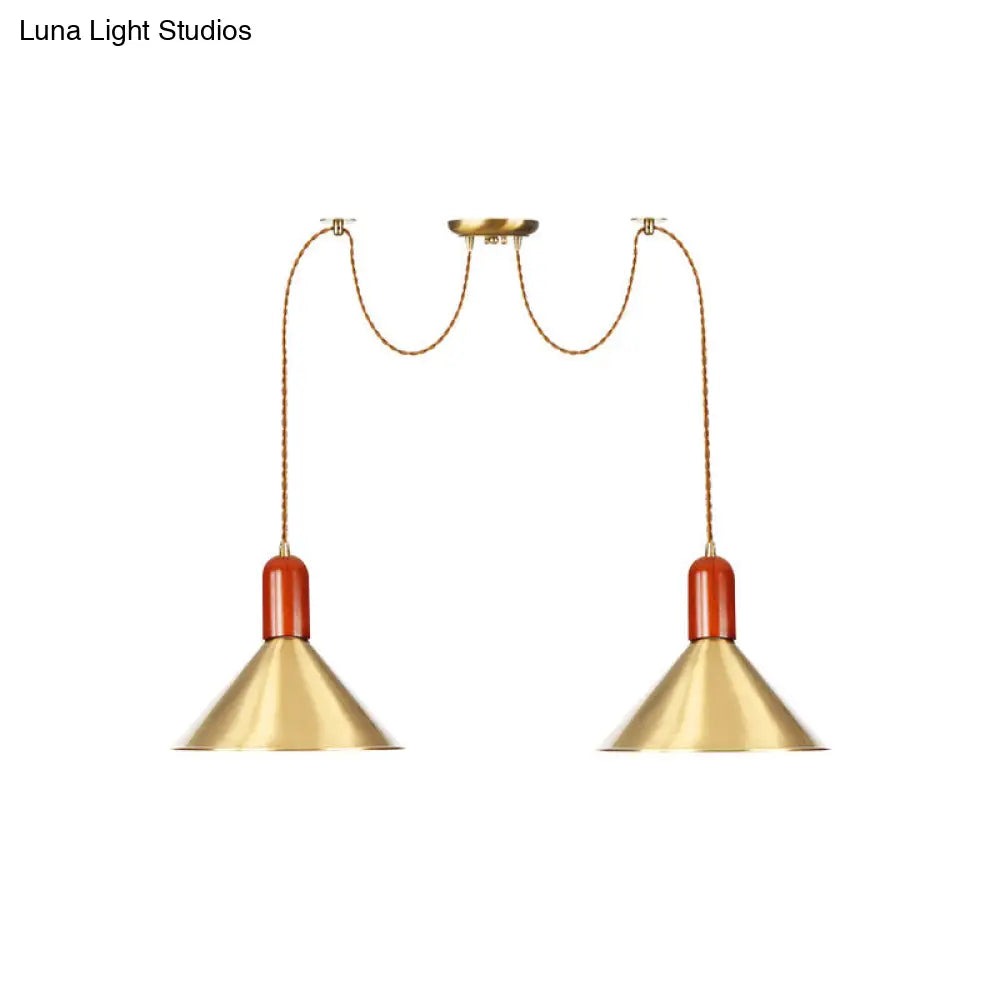 Cone Multi-Pendant Chandelier With Industrial-Style Gold Finish Swag Hanging Light Kit (2/4/3 Heads)