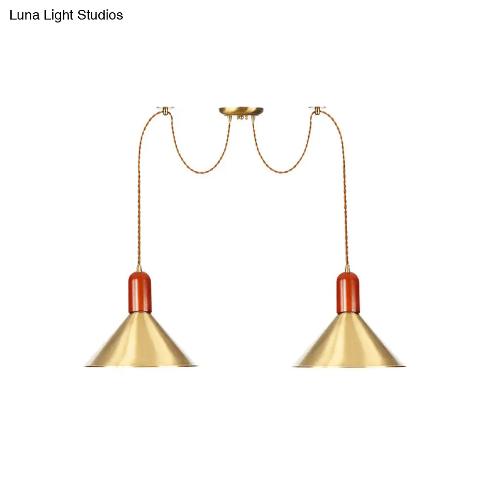 Industrial-Style Gold Finish Cone Pendant Chandelier With Multi-Head Design - Swag Hanging Light