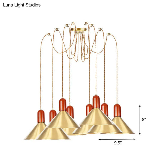 Cone Multi-Pendant Chandelier With Industrial-Style Gold Finish Swag Hanging Light Kit (2/4/3 Heads)