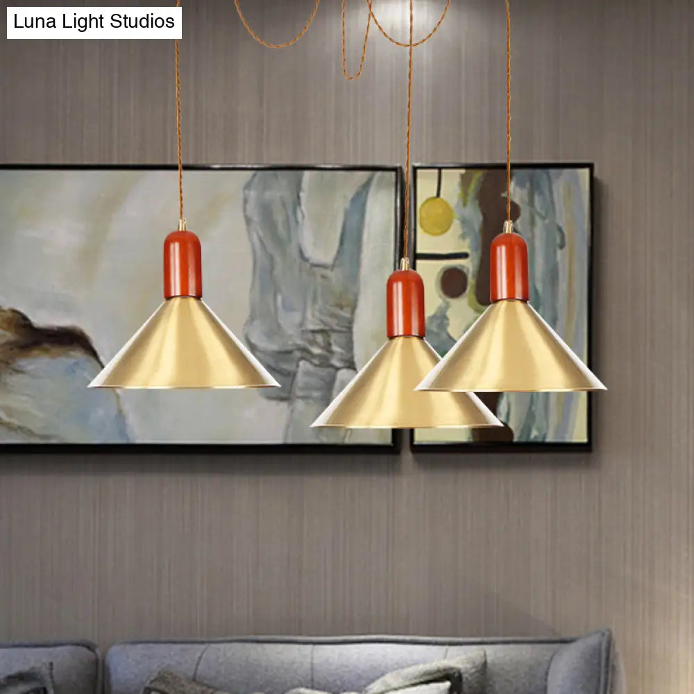 Industrial-Style Gold Finish Cone Pendant Chandelier With Multi-Head Design - Swag Hanging Light