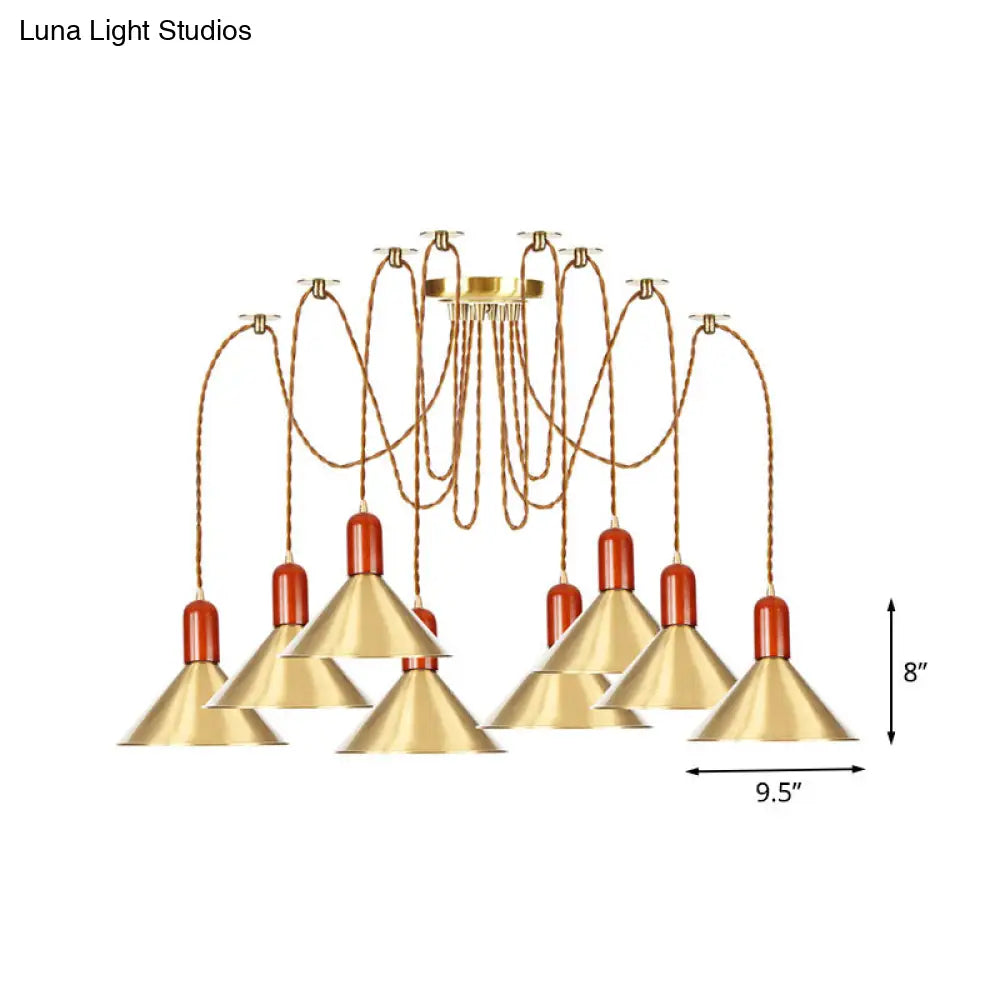 Industrial-Style Gold Finish Cone Pendant Chandelier With Multi-Head Design - Swag Hanging Light