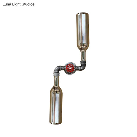 Industrial-Style Gray/Blue Glass Wall Sconce Light With 2 Wine Bottle Lights Ideal For Living Room