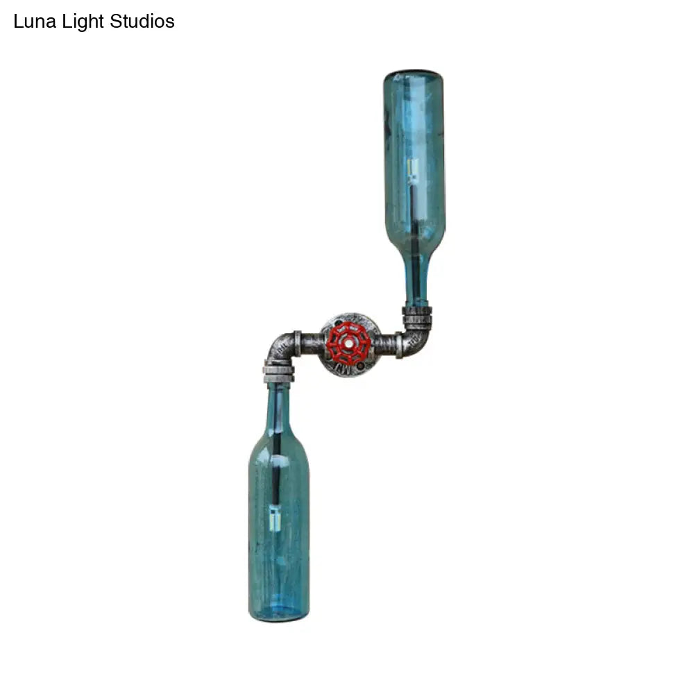Industrial-Style Gray/Blue Glass Wall Sconce Light With 2 Wine Bottle Lights Ideal For Living Room