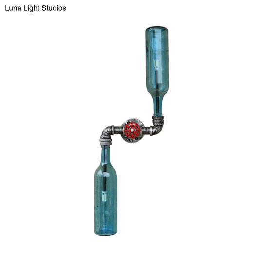 Industrial-Style Gray/Blue Glass Wall Sconce Light With 2 Wine Bottle Lights Ideal For Living Room
