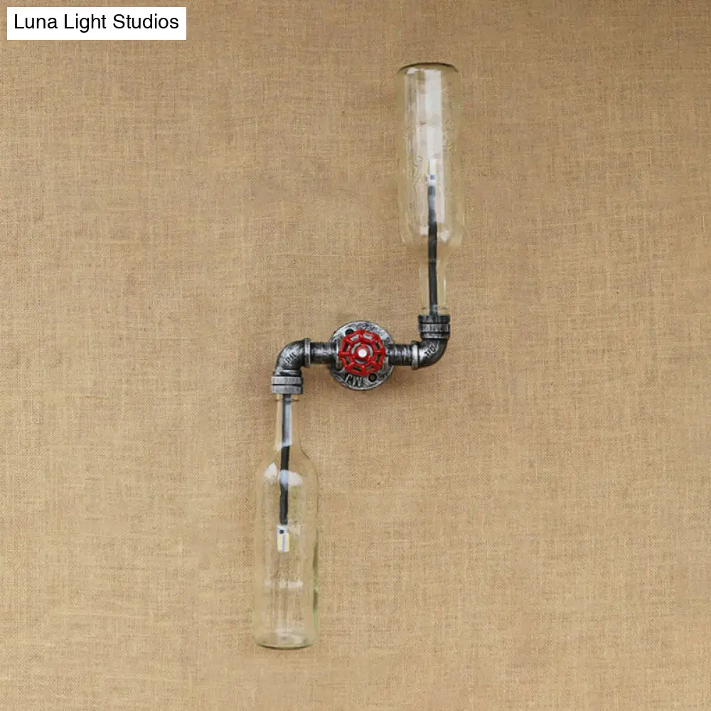 Industrial-Style Gray/Blue Glass Wall Sconce Light With 2 Wine Bottle Lights Ideal For Living Room
