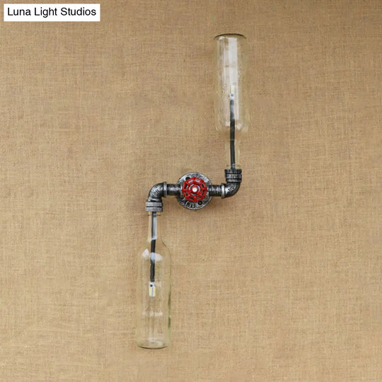 Industrial-Style Gray/Blue Glass Wall Sconce Light With 2 Wine Bottle Lights Ideal For Living Room