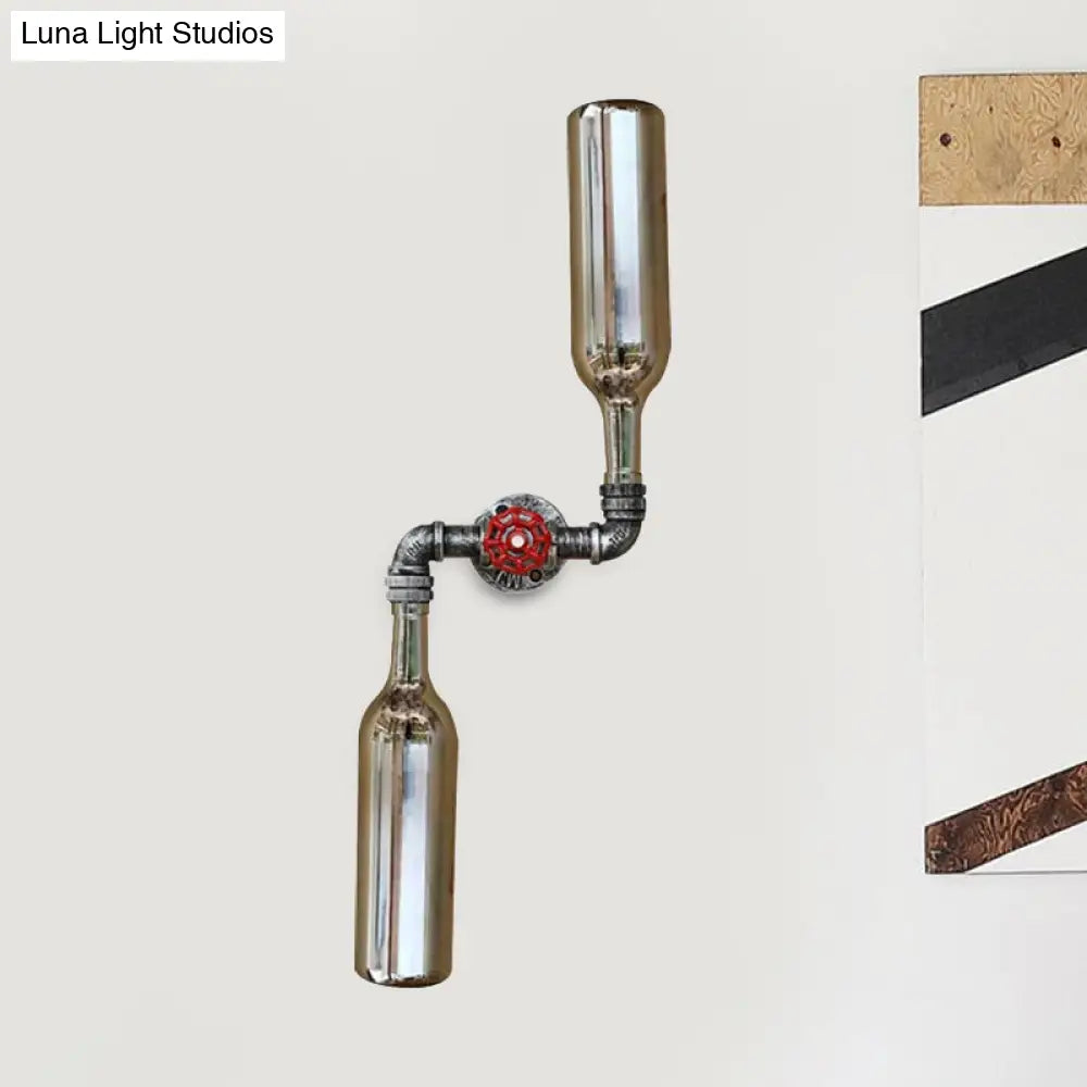 Industrial-Style Gray/Blue Glass Wall Sconce Light With 2 Wine Bottle Lights Ideal For Living Room