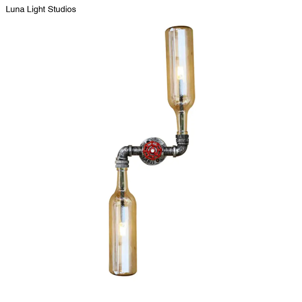 Industrial-Style Gray/Blue Glass Wall Sconce Light With 2 Wine Bottle Lights Ideal For Living Room
