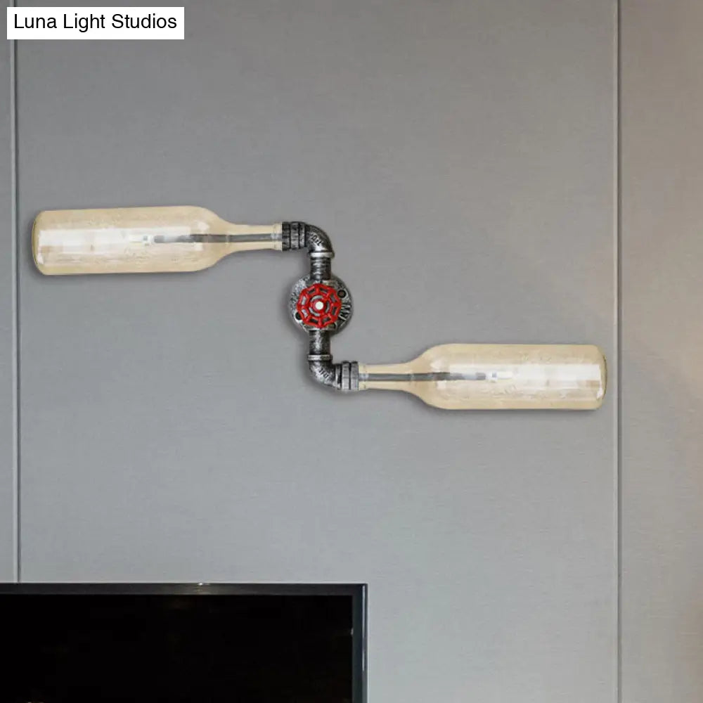 Industrial-Style Gray/Blue Glass Wall Sconce Light With 2 Wine Bottle Lights Ideal For Living Room