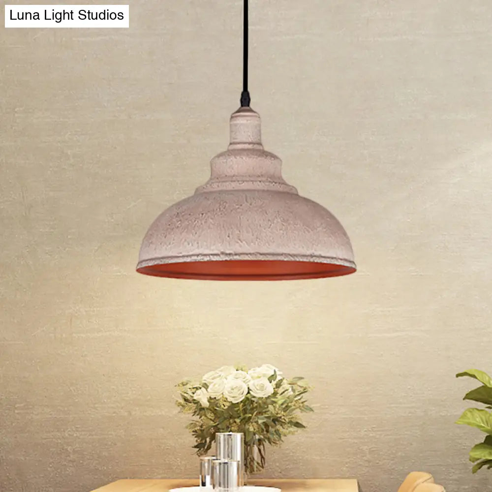 Industrial Style Gray/White Wrought Iron Dome Pendant Ceiling Light For Restaurants