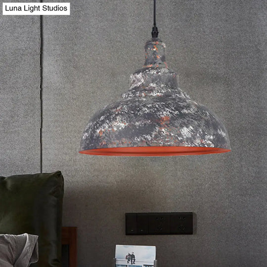 Industrial Style Gray/White Wrought Iron Dome Pendant Ceiling Light For Restaurants
