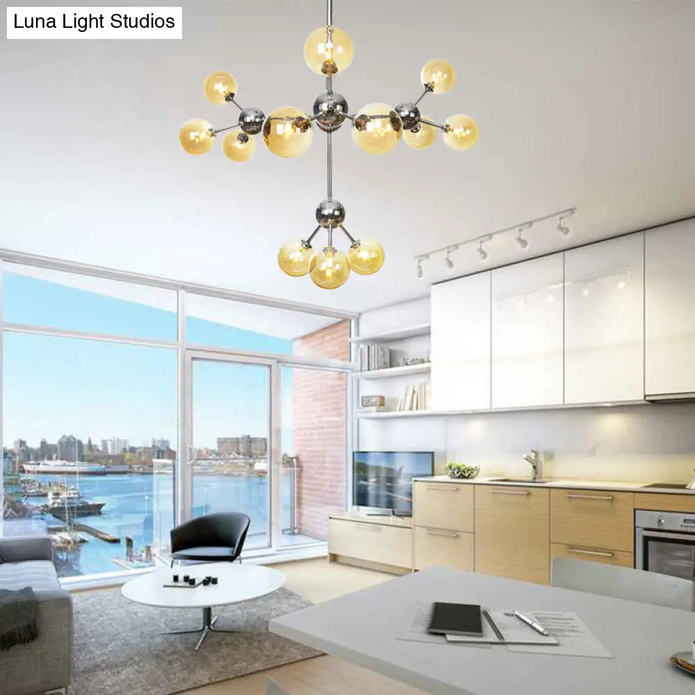 Industrial Style Hanging Chandelier Light - 13’/27.5’/34’ W Orbit Shade Amber/Clear/Smoke