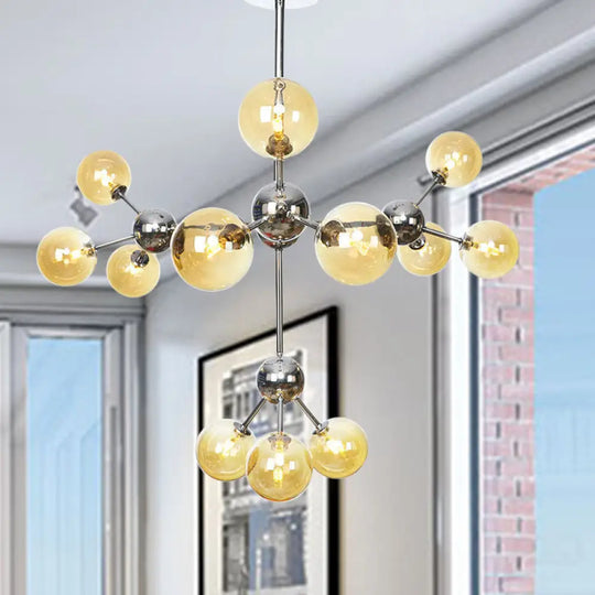 Industrial Style Hanging Chandelier Light - 13’/27.5’/34’ W Orbit Shade Amber/Clear/Smoke