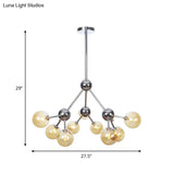 Industrial Style Hanging Chandelier Light - 13’/27.5’/34’ W Orbit Shade Amber/Clear/Smoke