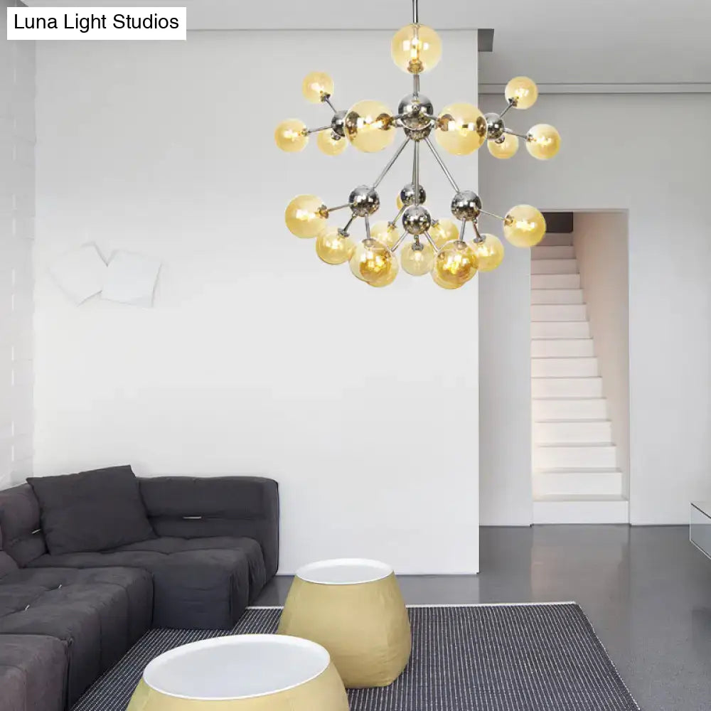 Industrial Style Hanging Chandelier Light With Amber/Clear/Smoke Gray Glass In 3/9/12 Lights -