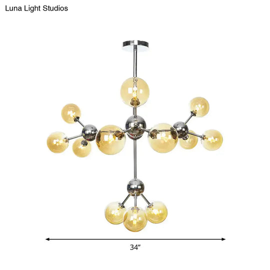 Industrial Style Hanging Chandelier Light With Amber/Clear/Smoke Gray Glass In 3/9/12 Lights -
