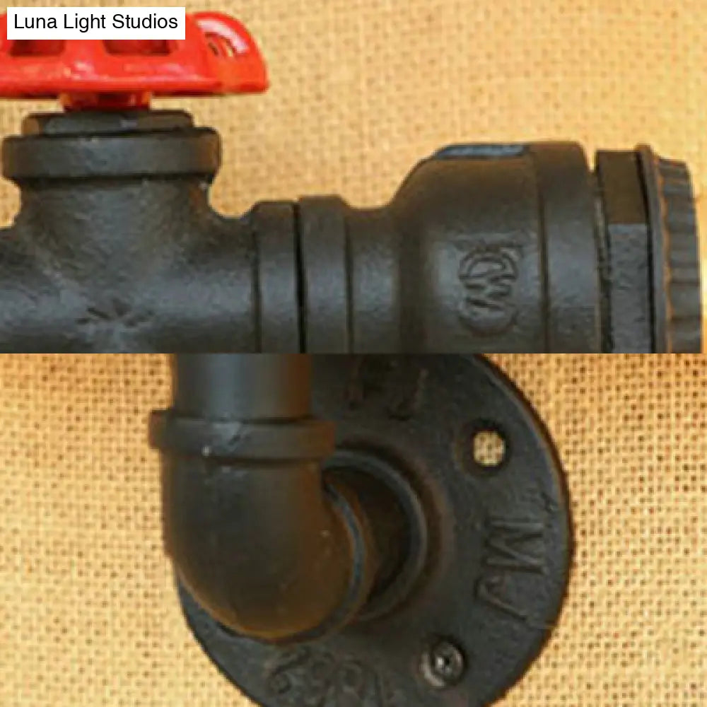 Industrial Style Matte Black Water Pipe Wall Light With 2 Bulbs - Bedroom Lighting