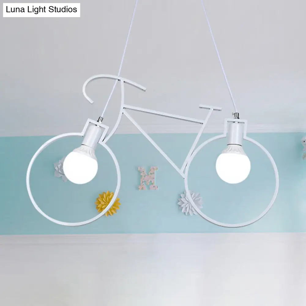 Industrial Style Metal Pendant Light Fixture With Bicycle Design - Black/White Indoor Hanging Lamp