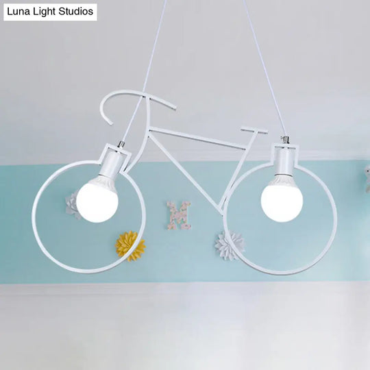Industrial Style Metal Pendant Light Fixture With Bicycle Design - Black/White Indoor Hanging Lamp